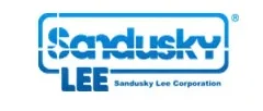 A blue and white logo of sandusky lee