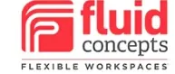 A red and white logo for fluid concepts.