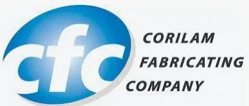 A blue and white logo of corrugated fabric company.