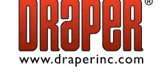 A red and white logo for draper inc.