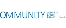 A blue and white logo for community care.