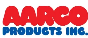 A red and blue logo for aaron products