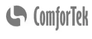 A gray and white logo for comfort inn.