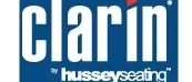 A blue and white logo for clarin by hussey.