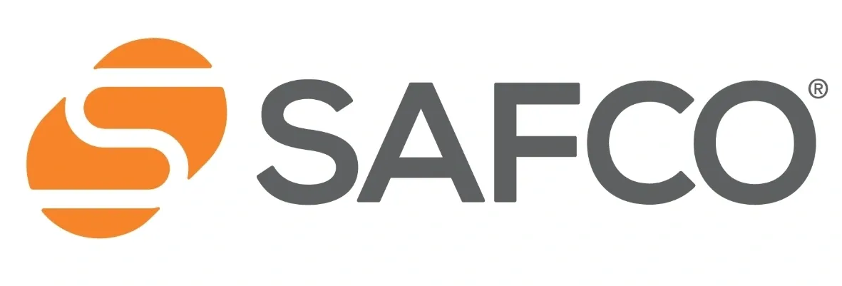 A gray and white logo for the safe company.