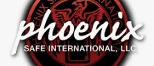 A red and black logo for phoenix safe international.