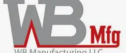 A gray and red logo for wb manufacturing llc.