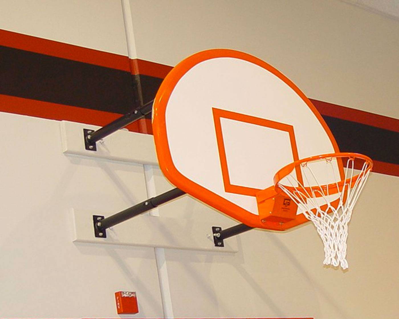 A basketball hoop with the rim and basket on it.